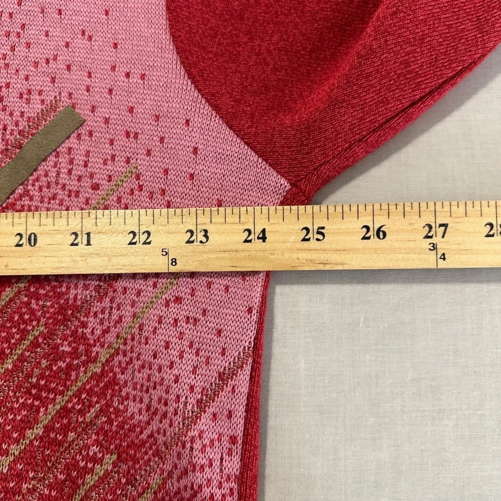 Gionfriddo Men's L V-Neck Sweater Red Pink Geometric Merino Wool Made in Italy